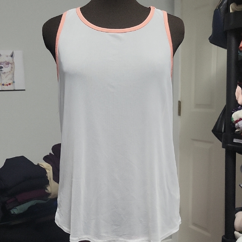 5/$20**Fabletics XL White Sheer Top With Orange Edging
